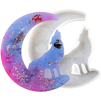 Abbildung von Hikaka Herstellung von Schmuck Dekor DIY Silikonform Epoxidharz Kristallleim Gussform (Mond Wolf)