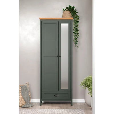 Abbildung von Home affaire Garderobenschrank &quot;Vienna&quot;, (1 St.), Matt, hellbraune Echtholzoptik, 77 cm breit, Kleiderstange, dunkelgrün