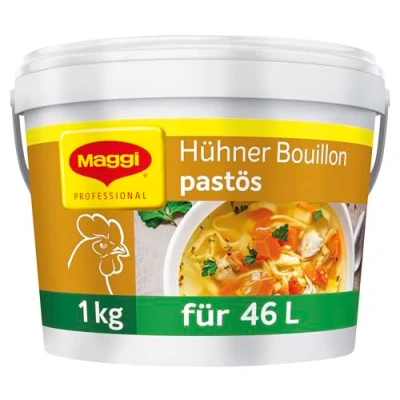 Abbildung von MAGGI Professional Hühner Bouillon pastös, keine kennzeichnungspflichtige Allergene, Ergiebigkeit 46 L, 1er Pack (1 kg GastroBox)