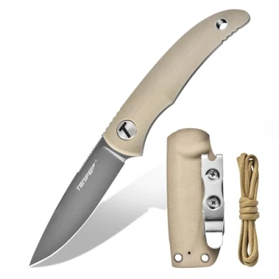 Abbildung von TONIFE Nova Neck Knife mit Scheide Lanyard und Clip, 68mm Feststehendes Klinge Kleine Hals Messer für Outdoor Edc (Warmer Sand+Grau Titan)