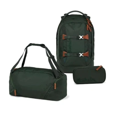 Abbildung von Satch Schulranzen Schulrucksack Set PACK Nordic Forest Green 3 teilig, Kollektion 2025 (3 teilig), ergonomisch, Your Size System: auf Körpergröße anpassbar