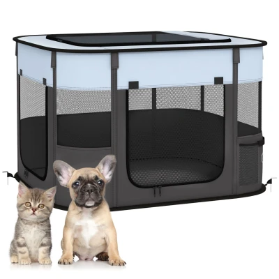 Abbildung von PawHut Freigehege faltbar, Atmungsaktiv Netz, für kleine Hunde unter 4 kg und Kleintiere, Indoor Outdoor, 74 x 60 45 cm, Grau