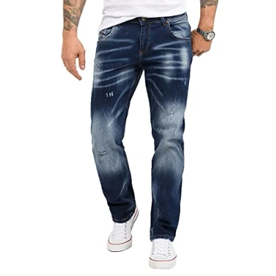 Abbildung von Rock Creek Herren Jeans Regular Fit Stretch Männerhose Herrenjeans Denim Hosen Herrenhose Straight Cut Stonewashed RC 3113 Dunkelblau W40 L36
