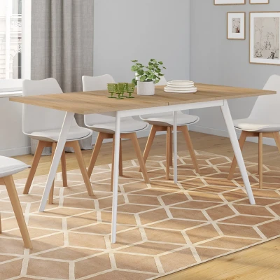 Abbildung von IDMarket Skandinavischer Tisch, ausziehbar, Inga 120 160 cm, Holzplatte, weiße Beine