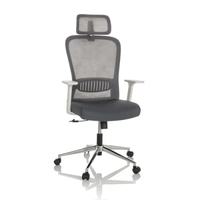 Abbildung von hjh OFFICE Schreibtischstuhl BELAIA W Stoff Drehstuhl mit Lordosenstütze, inkl. Kopfstütze höhenverstellbar, Grau, 729445