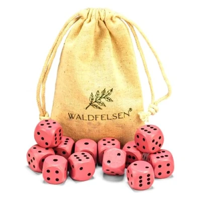 Abbildung von Waldfelsen 6, 12, 20, 30 oder 50 hochqualitative Holzwürfel aus echtem Buchenholz Augenwürfel Spielwürfel Holz in 16 mm Standardwürfel mit Stoffbeutel Würfelset (Rose, 12 Stück)