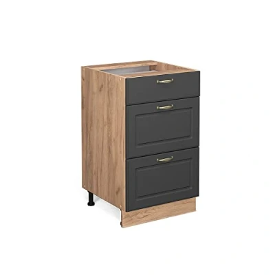 Abbildung von Vicco Küchenunterschrank Fame Line, Anthrazit Gold/Goldkraft Eiche, 50 cm ohne Arbeitsplatte