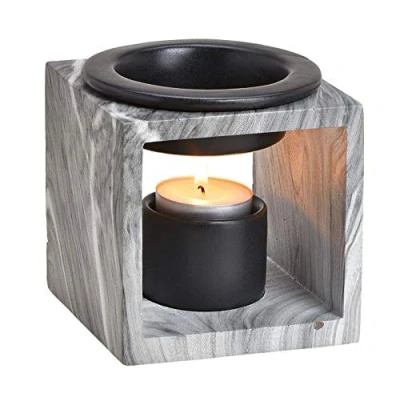 Abbildung von Levandeo® Duftlampe, Duftlampe 10x10cm Keramik Marmoroptik Schwarz Öllampe Aromalampe