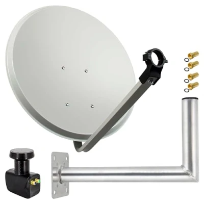 Abbildung von Premium X Satelliten Komplettanlage 80cm Satellitenantenne Hellgrau Satellitenschüssel SAT Twin LNB Wandhalter 45cm ALU 2 TN