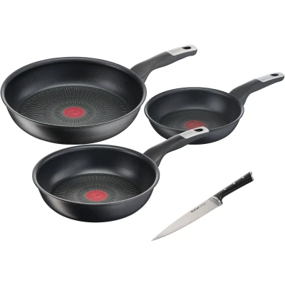 Abbildung von Tefal Pfannen Set &quot;Unlimited Ice Force&quot;, Aluminium, (Set, 4 tlg., je 1 Bratpfanne Ø 20/24/28 cm, Kochmesser 20 cm), kratzfeste Antihaftversiegelung, Thermo Signal, inkl.