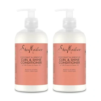 Abbildung von SheaMoisture Curl &amp; Shine Conditioner für dickes, lockiges Haar Kokosnuss Hibiskus ohne Silikone und Sulfate 2x 384ml