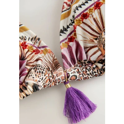 Abbildung von Next Regular FIT Beaded Bikinitop, Damen, Größe: 46, Purple leopard animal