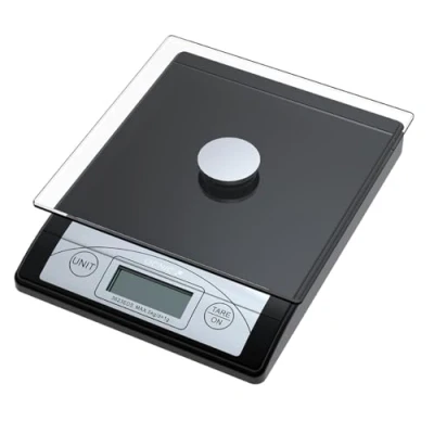 Abbildung von GENIE Küchenwaage 3623 EDS, digitale Briefwaage, mit Wiegeteller, bis 5 kg, aus Glas, schwarz