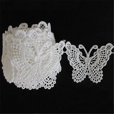 Abbildung von Yulakes 3 Yard 5cm Schmetterling Baumwolle Spitzenband Vintage Häkelband Spitze Borte Häkelspitze Häkel für Nähen Handwerk Hochzeit Deko