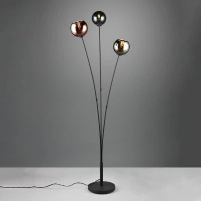 Abbildung von Reality Leuchten Stehleuchte Sheldon R41303017, Metall Schwarz matt, Glas Blau/Grün/Kupferfarbig, exkl. 3x E14