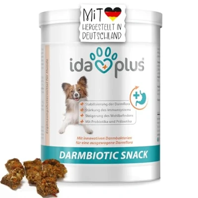 Abbildung von Ida Plus Darmbiotic Snack Probiotika zur Darmsanierung für den Hund + Präbiotika Darmflora aufbauen nach Durchfall gesunde Darmbakterien Verdauungssnack Hunde Regulierung Verdauung 440g