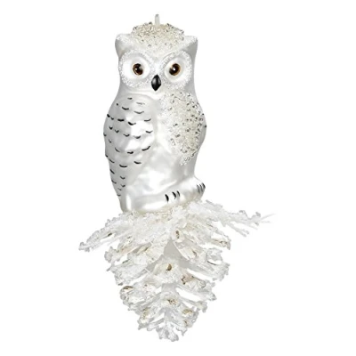 Abbildung von MAGIC by Inge Christbaumschmuck, Christbaumschmuck Glas Schneeeule auf der Zapfen 12.5cm weiß