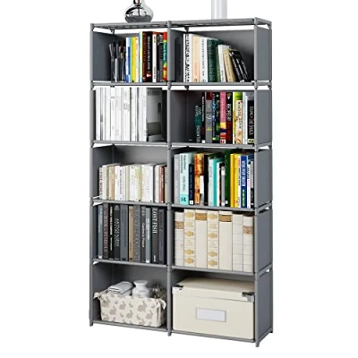 Abbildung von MOYIPIN Bücherregale, zusammengebautes Lagerregal, vertikales Schrank Bücherregal für Schlafzimmer, Wohnzimmer, zweireihiges 10 Gitter Multifunktions Aufbewahrungsgerät (grau)