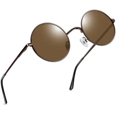 Abbildung von Joopin Klassische Runde Sonnenbrille Herren Polarisiert Vintage Damen Rund Braun Retro Hippie Steampunk Brille mit Metallrahmen (Kupfer Braun)