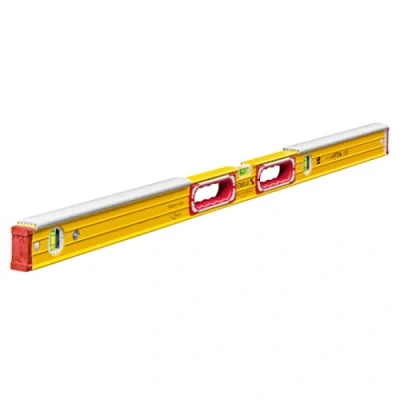 Abbildung von STABILA Maurer Wasserwaage Type 196 2 K, 122 cm, integrierter Klopfschutz, extrasteifes Alu Profil, 1 Horizontal /2 Vertikal Libellen, Handgriffe, stoßdämpfende Endkappen, Made in Germany