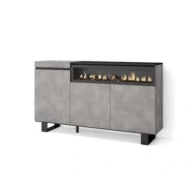 Abbildung von Skraut Home Sideboard, Highboard Kommode, Komodenschrank 150x87x35cm 3 Türen Elektrokamin. Maße Industriedesign Moderner Stil Zement