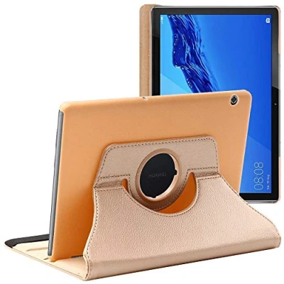 Abbildung von ebestStar Hülle für Huawei MediaPad T5 10 Tablet 10.1, Drehbar Schutzhülle, PU Lederhülle, Rotierende Ständer Etui, Rotating Case Cover, Gold