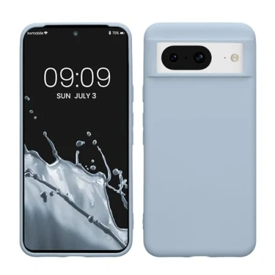 Abbildung von kwmobile Hülle kompatibel mit Google Pixel 8 weiches TPU Silikon Case Cover geeignet für kabelloses Laden Hellblau matt