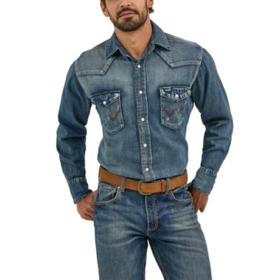 Abbildung von Wrangler Herren Ms1039w Button down Shirts, Antikblau, L EU
