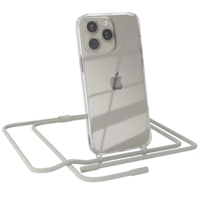 Abbildung von EAZY CASE Handykette kompatibel mit iPhone 15 Pro Max dünne Handyhülle für Hülle Band als Fallschutz Kette zum Umhängen transparente Silikon in Taupe