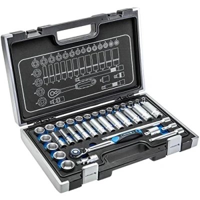Abbildung von Hogert Technik HT1R465 Werkzeugset 36 6, 7, 8, 9, 10, 11, 12, 13, 14, 15, 16, 17, 18, 19, 20, 21, 22, 24 10 (3/8&quot;) Vierkant