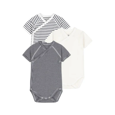 Abbildung von Petit Bateau LOT DE 3 CROISÉS Manches Courtes Rayures Body für Kinder, Größe: 60, Navy white