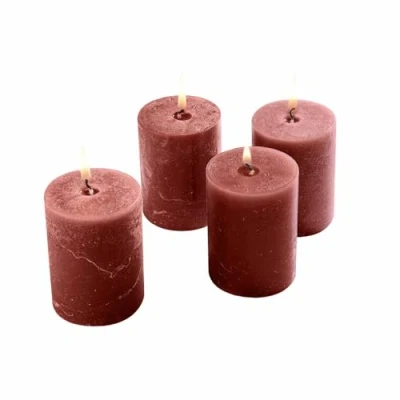 Abbildung von Loberon Kerze 4er Set Virrans, Handgearbeitete Echtwachskerzen, Durchgefärbt, Lange Brenndauer, Adventskerzen, Adventskranz, Stumpenkerzen, Paraffinwachs, rostrot