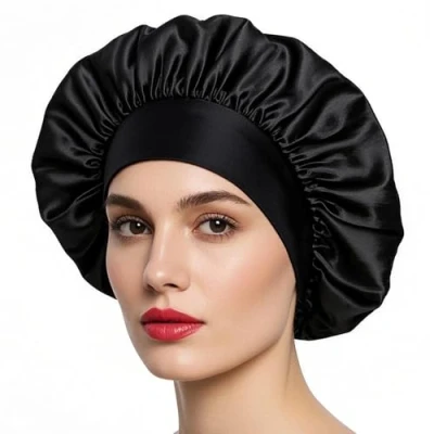 Abbildung von iLamvie Satin Haarhaube, Nacht Schlafhaube,Schlafhaube Haare Schützen,Satinhaube Zum Schlafen,Haarnetz Für Damen Und Mädchen(Schwarz)