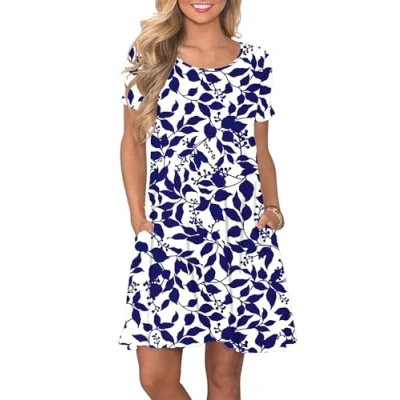 Abbildung von AUSELILY Damen Kleider Sommer Kurzarm Shirtkleider Kurz Sommerkleider Leicht Freizeitkleid mit Taschen