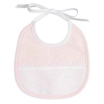 Abbildung von FILET Rosa Lätzchen aus weichem Stoff mit Aida Tasche zum Sticken, ideal für Babys, hergestellt in Italien