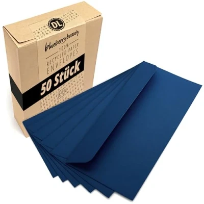 Abbildung von Japun Briefumschläge (50 Stück) aus Papier, Kuvert, Umschlag ohne Fenster DIN lang 220 x 110 mm blau