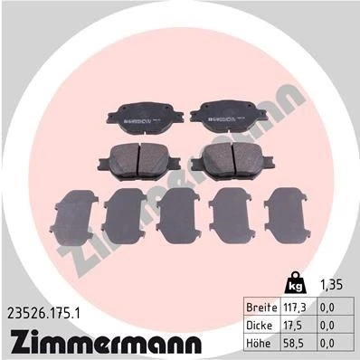 Abbildung von ZIMMERMANN 23526.175.1 Bremsbelagsatz Foto entspricht Lieferumfang TOYOTA: Corolla IX Kombi, Celica VII Coupe, Verso