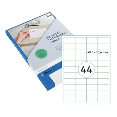 Abbildung von Rillprint Vielzweck Etiketten Selbstklebend Transparent Matt 1100 Stück 48,5 x 25,4 mm 44 Klebeetiketten pro A4 Blatt Bedruckbar &amp; Abziehbar Universal Adressaufkleber 25