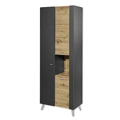 Abbildung von LINE Badezimmer Hochschrank in Anthrazit, Artisan Eiche Optik Badezimmerschrank Bad Schrank mit viel Stauraum 69 x 190 39,5 cm (B/H/T)