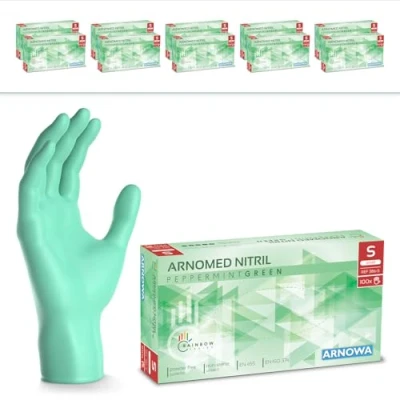 Abbildung von 1000 Stk (10x100) ARNOMED Einweghandschuhe Grün, Einmalhandschuhe S, Nitril Handschuhe Einweg, Nitrilhandschuhe puderfrei, Gummihandschuhe Schutzhandschuhe, XS, M, L, XL