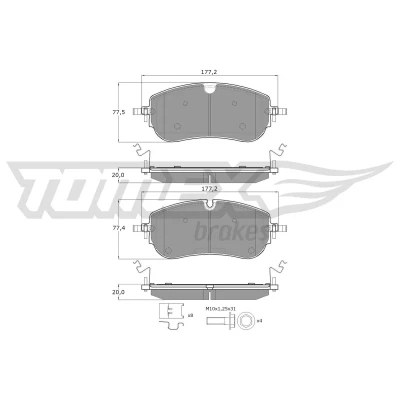 Abbildung von TOMEX brakes TX 60 29 Bremsbelagsatz Vorderachse für Verschleißwarnanzeiger vorbereitet mit Bremssattelschrauben Zubehör