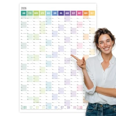 Abbildung von heaven+paper Wandkalender 2026 DIN A1 Hochformat Rainbow Jahresplaner Familienkalender &amp; Bürokalender für Tür Wand extra große Felder gedruckt in Deutschland