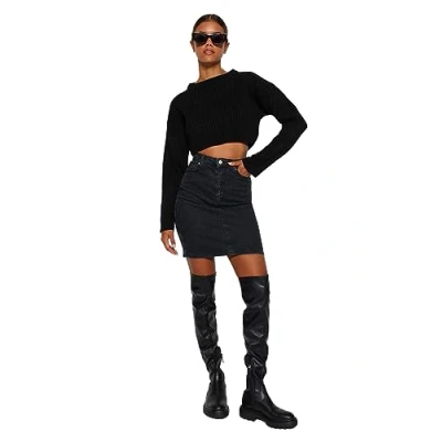 Abbildung von Trendyol Damen Basic Mini Denim Skirt, Schwarz, 38 EU
