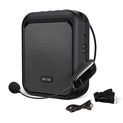 Abbildung von SHIDU Sprachverstärker Tragbarer Bluetooth Lautsprecher mit drahtlosem UHF Mikrofon Headset 10W 1800mAh PA System Unterstützt Audio im MP3 Format für Lehrer, Taxifahrer, Trainer, Training, Reiseleiter