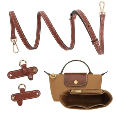 Abbildung von GADITIEK Schultergurt für Longchamp Tasche Damen, Geldbörsen Organizer, No Punch, längenverstellbarer Ersatzriemen aus Leder, mit Mehreren Taschen, Handtaschen, passend Mini Größe (Khaki 1,2 cm)