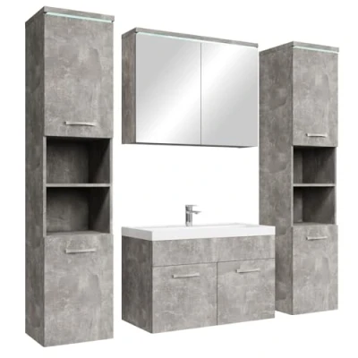 Abbildung von Badezimmer Badmöbel Set Paso XL LED 80cm Waschbecken Beton Unterschrank 2X Hochschrank Möbel