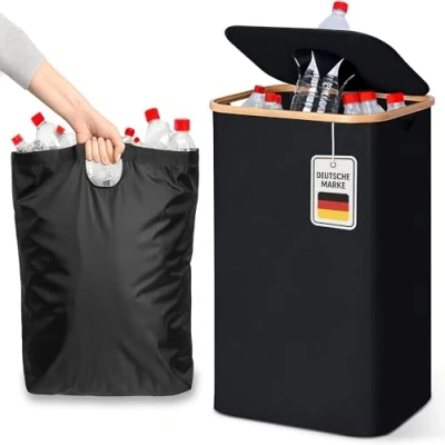 Abbildung von Roxlin Aufbewahrungskorb Pfandflaschen Sammelbehälter mit Deckel 100 Liter