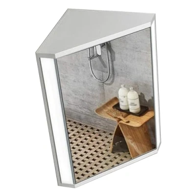 Abbildung von Dreieckiger Spiegelschrank Mit Licht Badezimmer Ecke Wandmontierter Spiegel Lagerregal Wohnung Kleiner Badezimmerschrank