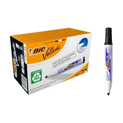 Abbildung von BIC 1701 Whiteboard Marker Velleda ECOlutions (Rundspitze, Strichstärke 1,4 mm) Schachtel à 12 Stück, schwarz