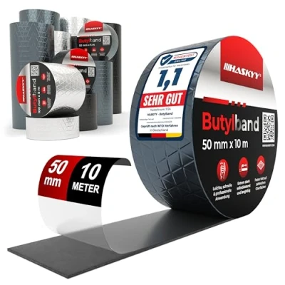 Abbildung von Wasserdichtes Klebeband Butylband I 50mm*10m Anthrazit hochwertig selbstklebend mit Aluminiumfolie Butyl Tape alterungsbeständig korrosionsbeständig UV beständig